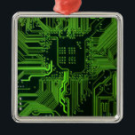 Ornement Carré Argenté Circuit imprimé d'ordinateur vert cool<br><div class="desc">Circuit imprimé d'ordinateur - Vert Celui-ci est pour le geek en nous tous</div>