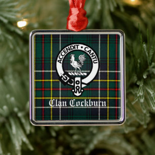 Ornement Carré Argenté Clan Cockburn Crest Badge et Tartan