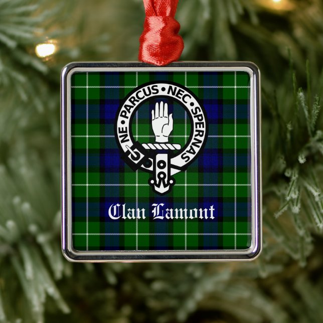 Ornement Carré Argenté Clan écossais Lamont Crest Badge et Tartan (Arbre)