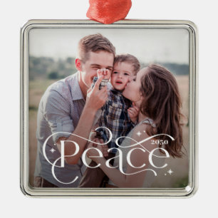 Ornement Carré Argenté Classic Peace EDITABLE COLOR Personalized Ornament