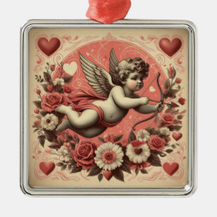 Ornement Carré Argenté Classic/Vintage/Retro Saint-Valentin cupide