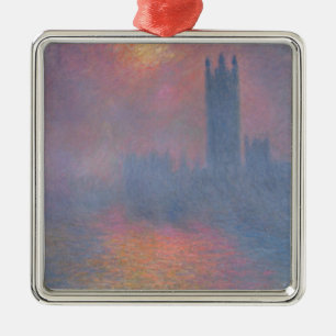 Ornement Carré Argenté Claude Monet les Chambres du Parlement, Londres