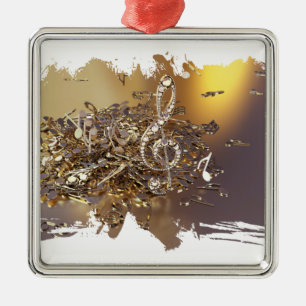 Ornement Carré Argenté Clé musicale et notes de chute