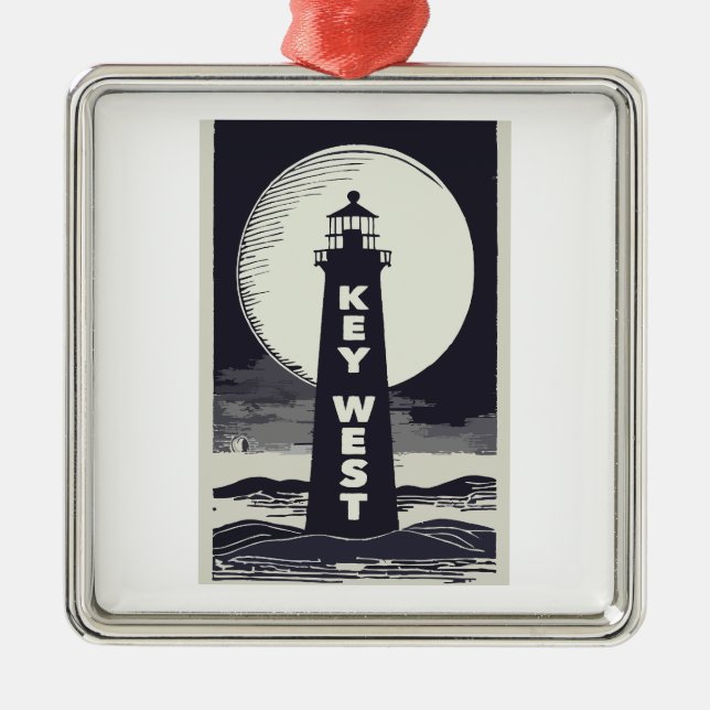 Ornement Carré Argenté Clé West Lighthouse Moon (Devant)