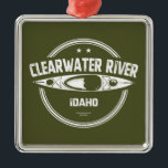 Ornement Carré Argenté Clearwater River Idaho Kayak<br><div class="desc">La rivière Clearwater de Middle Fork Dans l'Idaho comprend les rivières Lochsa et Selway et une partie de la route d'exploration de Lewis et Clark le long de la rivière Lochsa.</div>