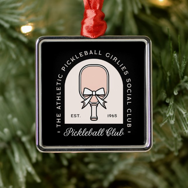Ornement Carré Argenté Club de filles de Pickleball fantaisie esthétique  (Arbre)