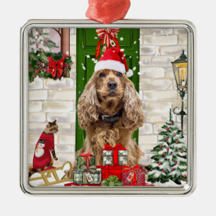 Ornement Carré Argenté Cocker Spaniel Chien Noël