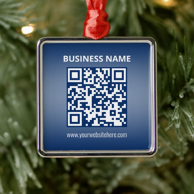 Ornement Carré Argenté Code QR | Bleu (ou toute couleur) (Arbre)
