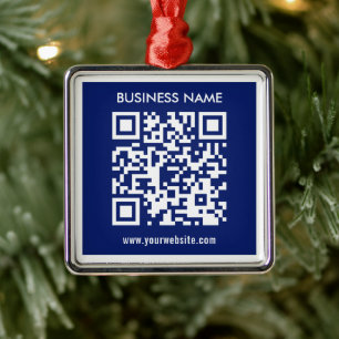 Ornement Carré Argenté Code QR (généré instantanément) modifiable Bleu