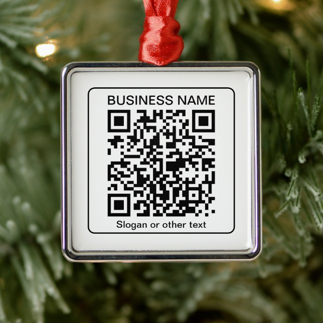 Ornement Carré Argenté Code QR numérisable modifiable + votre nom d'entre (Arbre)