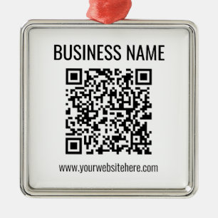 Ornement Carré Argenté Code QR personnalisable et nom commercial