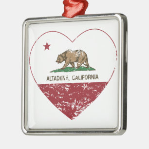 Ornement Carré Argenté coeur d'altadena de drapeau de la Californie