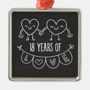 Ornement Carré Argenté Coeurs de calèche-cadeaux du 18e anniversaire