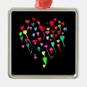 Ornement Carré Argenté Coeurs fantaisie coloré arc-en-ciel art coeur