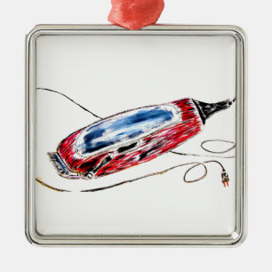 Ornement Carré Argenté Coiffeur rouge Clippers