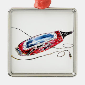 Ornement Carré Argenté Coiffeur rouge Clippers