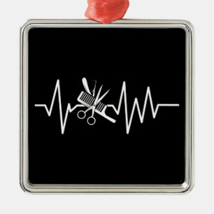 Ornement Carré Argenté Coiffeuse - Ciseaux de barbier Comb Heartbeat Meta