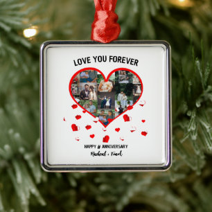 Ornement Carré Argenté Collage photo de l'anniversaire de mariage personn