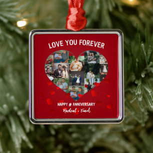 Ornement Carré Argenté Collage photo de l'anniversaire de mariage personn