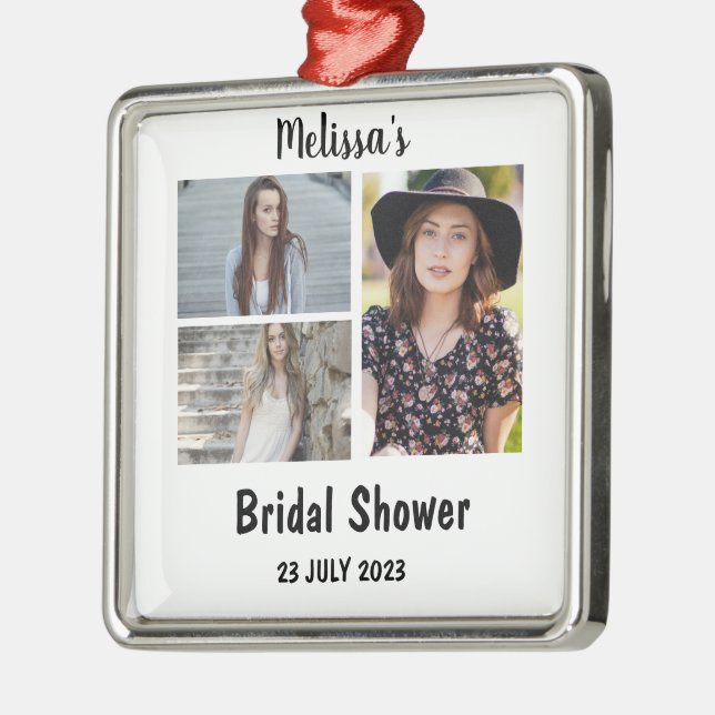 Ornement Carré Argenté Collage photo Fête des mariées 3 personnalisé (Gauche)