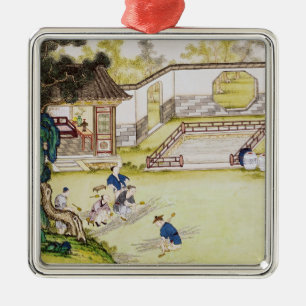 Ornement Carré Argenté Collecte du bambou pour faire le papier