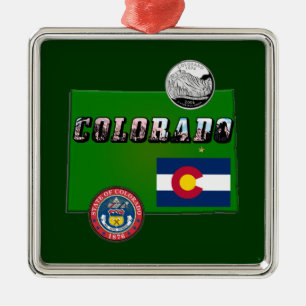 Ornement Carré Argenté Colorado Texte, Drapeau, Sceau, Trimestre, Carte