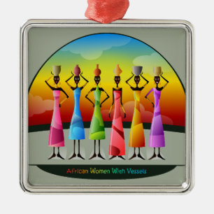 Ornement Carré Argenté Colorful African Women with Vessels