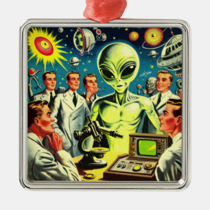 Ornement Carré Argenté Comics de science-fiction Alien vintage