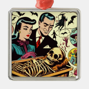 Ornement Carré Argenté Comics Retro Goth Couple