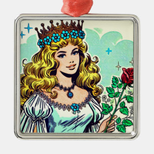 Ornement Carré Argenté Comics vintage Cute Princess