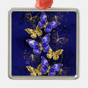 Ornement Carré Argenté Composition avec papillons Sapphire