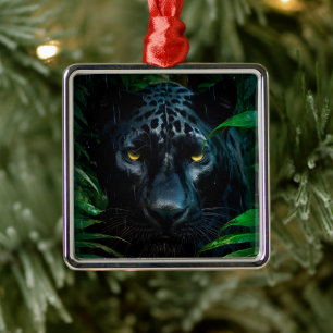 Ornement Carré Argenté Conception de faune de jungle de panthère noire my