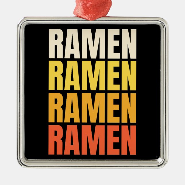 Ornement Carré Argenté Conception de texte Ramen (Devant)