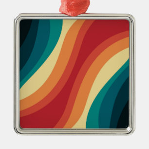 Ornement Carré Argenté Conception d'ondes de style rétro multicolore