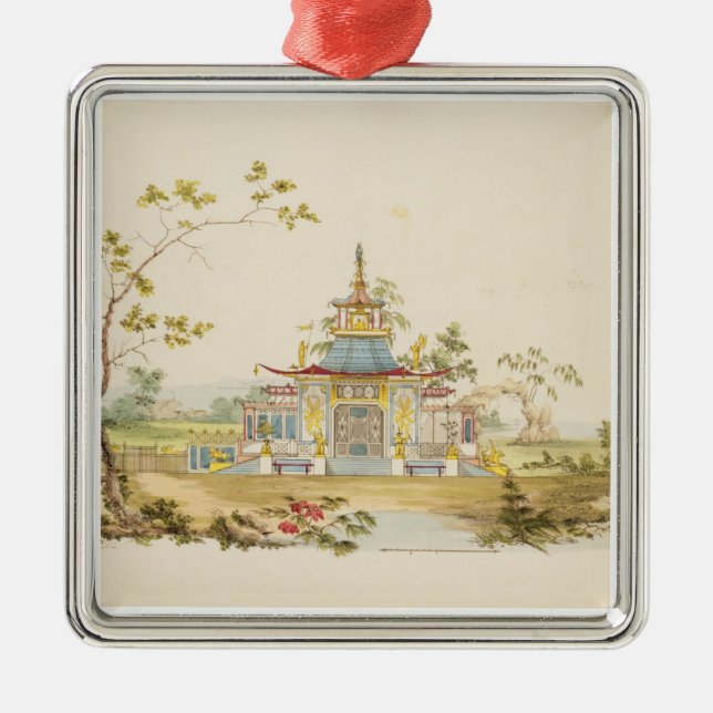 Ornement Carré Argenté Concevez pour un temple chinois, c.1810 (stylo et (Devant)