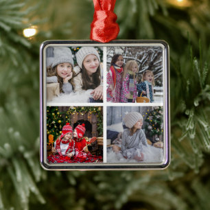 Ornement Carré Argenté Concevez votre propre Noël de collage de photo de