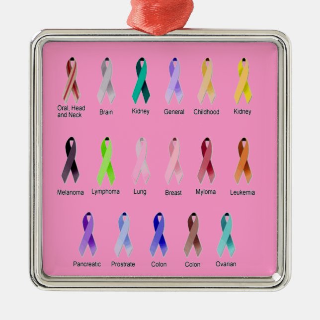 ORNEMENT CARRÉ ARGENTÉ CONSCIENCE DE CANCER (Devant)