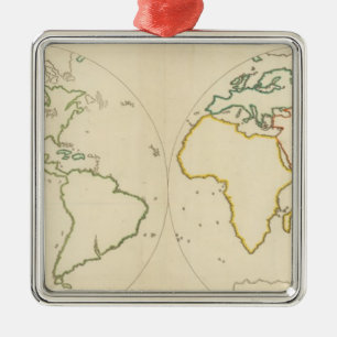 Ornement Carré Argenté Contour 2 de carte du monde