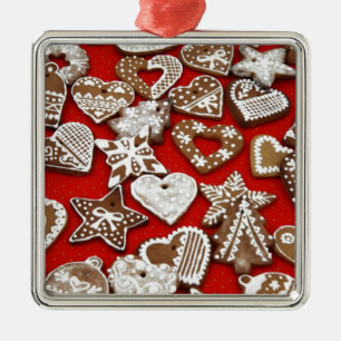 Ornement Carré Argenté Cookies en pain d'épice de Noël