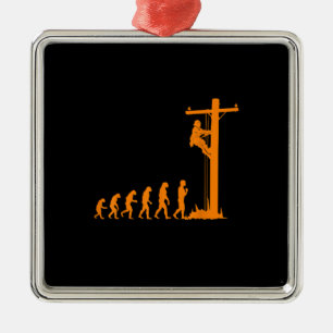 Ornement Carré Argenté Cool Évolution Unique De Lineman Electrician Cadea