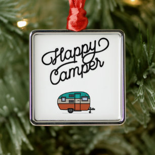 ORNEMENT CARRÉ ARGENTÉ ***COOL HAPPY CAMPER*** S'AMUSER EN TOUT TEMPS ORN