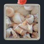 Ornement Carré Argenté Coquillages d'été ensoleillés, Sea Shells Beach Lo<br><div class="desc">Coquillages d'été ensoleillés,  Sea Shells Beach Love</div>