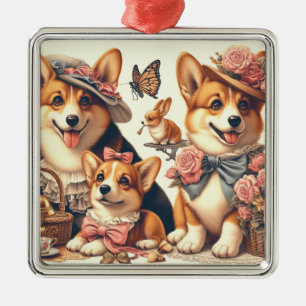 Ornement Carré Argenté Corgi cardigan gallois Vintage