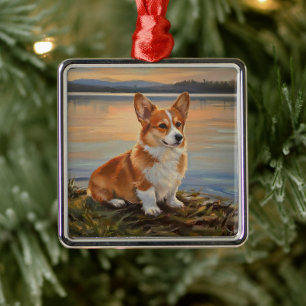 Ornement Carré Argenté Corgi gallois de Pembroke