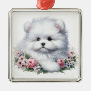 ORNEMENT CARRÉ ARGENTÉ COTON BLANC DE TULEAR CHIEN ADORABLE