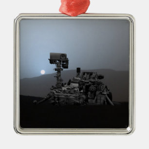 Ornement Carré Argenté Coucher de soleil sur Mars Curiosity Rover
