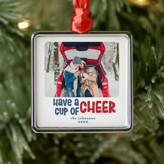 Ornement Carré Argenté Coupe Cheer Photo Ornament de Noël
