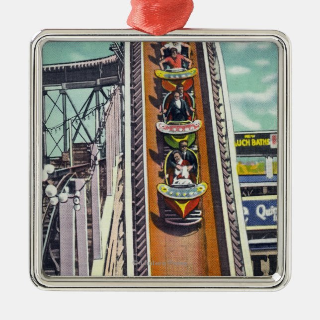 Ornement Carré Argenté Couples descendant le tour de tours de vol (Devant)