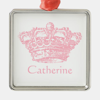 Ornement Carré Argenté Couronne rose