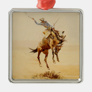 Ornement Carré Argenté Cowboy sur un cheval qui rue #2 par Edward Borein